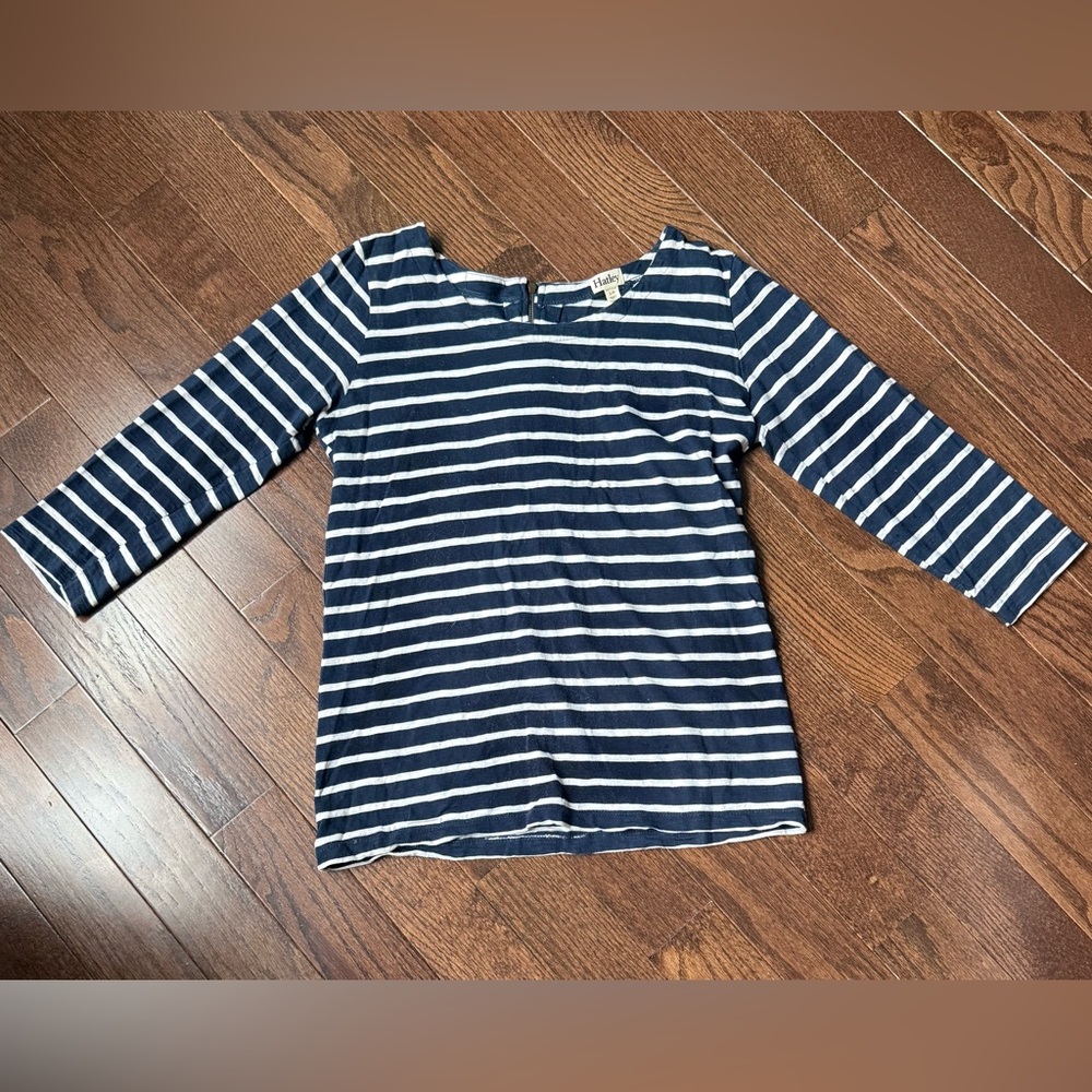 Hatley Women's Deck Zip Navy/White Stripe 3/4 length Top
